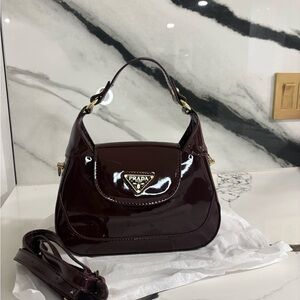 Prada Dark Burgundy Patent Leather Shoulder Bag